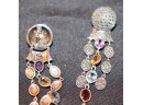 3 Pairs Of Gorgeous Sterling Marcasite Earrings Multicolor Dangle Earrings, 2 Pairs Sterling 925