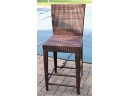 Pair Of Outdoor Woven Vinyl Wicker Style Counter Stools With Footrest