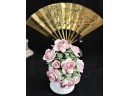Lladro Geisha Figurine Flower Pot & Pretty Brass Fan On Stand Small Royals Stratford Flower, Geisha Ceramic
