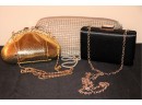 Evening Bags Includes Small Black With Sequins, Fun Chain Link Mesh, Small Gold Bag With Chain