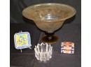 Beautiful Pedestal Bowl, Small Orrefors Crystal Bowl & Asian Style Trinket Box
