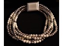 Quality 5 Strand Sterling Bead & Bone Necklace- Thick- Large Centerpiece Is Truly A Stunning Piece
