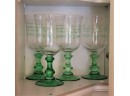 Set Of 16 Green Etched Glasses
