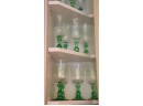 Set Of 16 Green Etched Glasses