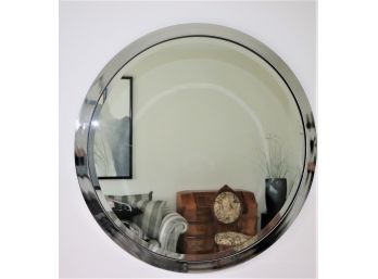 Large Gorgeous Round Wall Mirror Chrome Finished Frame & Beveled Edge