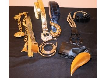 Womens Belts Sizes S/M Motion East M/L Blue Crocodile , Gold Genuine Snakeskin Belt , Chain Belt With Ta