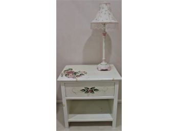 Floral Painted Nightstand By Sue Eakin 1999 Includes Table Lamp