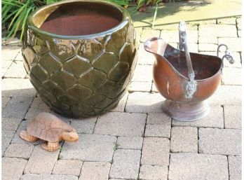 Large Outdoor Planter With Bucket & Turtle
