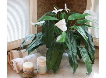 2 Towels , Bath Salt, Candle & Faux Lily Plant
