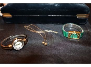 Womens Watches Include Lucinda Quartz Bangle Watch, Malachite Encased Gem Time Stretch & Thin 14kt Gold