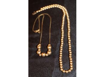14kt Gold Beaded Necklace & 14kt Gold Necklace With Gold Beads