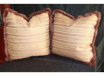 2 Pretty Decorative Accent Pillows With Silk Fringes