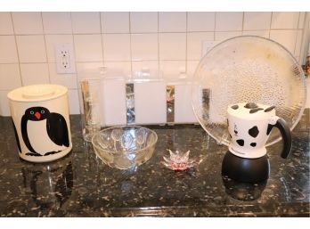 Modern Canister Set, Large Serving Plate , Penguin Cookie Jar Designed By Taylor & N G , Swarovski Flower , Lu