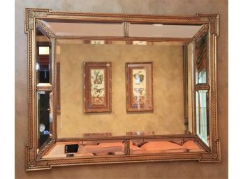 Contemporary Wall Mirror With Beveled Edges 8 Panel Border In An Ornate Carved Gilded Frame