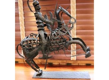 Unique Hand Sculpted Knight Sculpture On Horseback Back - Very Cool Piece