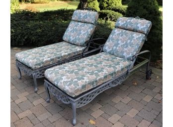 2 Outdoor Lounge Chairs With Cushions & Wheels