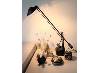 Unique Long Arm Adjustable Desk Lamp, Grecian Trinket Boxes, And Onyx Bookends, Decorative Stars & Flower
