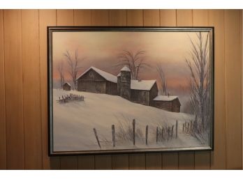 Signed Winter Landscape Painting - Sm. Na 87 In Frame 50 Inches X 39 Inches On Canvas