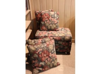 Ottoman With Floral Tapestry Fabric Includes 2 Accent Pillows