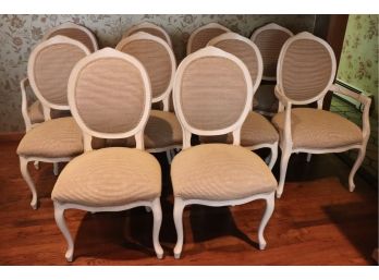 Set Of 10 Louis 16th Style Upholstered Chairs Includes 2 Arm Chairs With Piping Along Edges