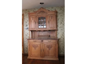 Highly Carved Antique French Style Light Wood Buffet Cabinet/Server With Antique Marble Top Detail