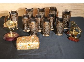 Collection Of MCM Gold Glasses & Franklin Mint Collection With Commemorative Compass