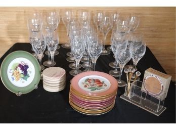 Wine Glasses, Collection Of Frank Mcintosh Home Saks Fifth Avenue, Sandstone Coaster Set , Vintage Brass Stirr