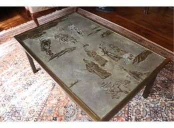 Philip & Kelvin Laverne Asian Style Bronze Etched Coffee Table Amazing Detail Throughout Chan Design