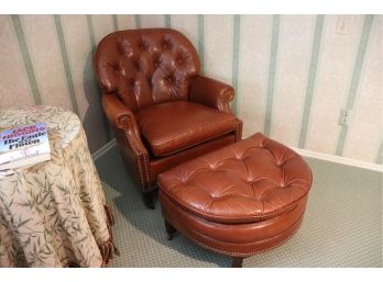 Hancock & Moore Tufted Leather Accent Chair & Ottoman With Nail Head Detail