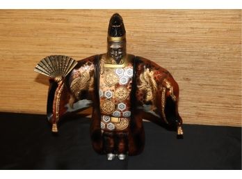 Vintage Toyo Asian Kabuki Dancer In Traditional Wardrobe With Removable Mask & Fan