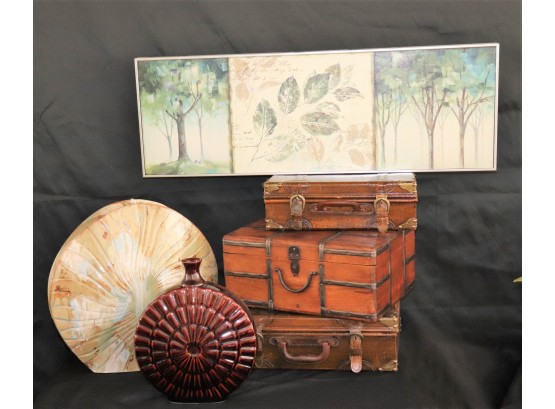 Collection Of Decorative Trunks With Colorful Foliage Wall Decor & Large Pretty Vases