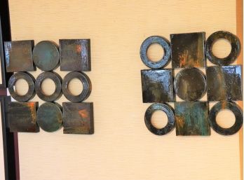 Pair Of Funky Painted Metal Wall Art Pieces