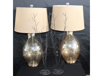 Large Bartolommeo Style Glass Lamps From Uttermost & Decorative Forged Metal Branch Style Candle Holders