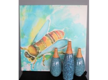 Large Bumblebee Wall Art Includes A Set Of 3 Handcrafted Vases