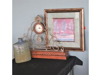 Decorative Clock Decor By Interlude With Framed Artwork & Large Pretty Bottle