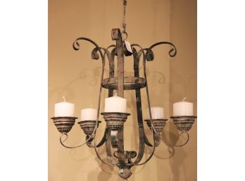 Metal Chandelier With Fun Antique Style Finish Measures Appx 21 Inches Diameter X 24 Tall