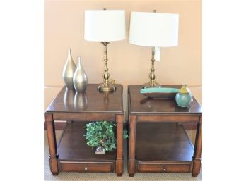 Halsey End Tables, Solid/Walnut Veneer Includes Decor Items, Lamps & Metal Rajata Vases
