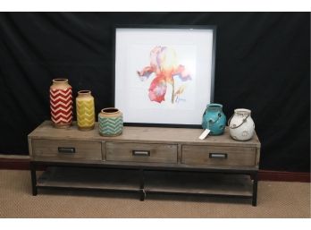 Hammary Furniture Bench Console Unit With Drawers On Metal Base. Includes Assorted Decor