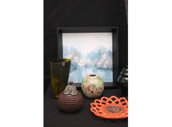 Accessories Tall Metal Vase, Framed 'Fall Riverside' Panel Assorted Items Included