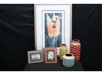 Flowers At Midnight Print By Popp Includes Assorted Ceramic Vases Santa Fe Style & Fun Picture Frames