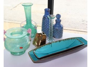 Beautiful Murano Glass Vase/Planter With Pink Handles, Long Serving Tray & More