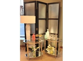 Sophisticated Collection- Contemporary Style Wall Screen & Metal Frame Tables With Tempered Glass