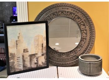 Quality Grey Ceramic Planter  City Of New York' Large Round Wall Mirror Metropolis Wall Art Piece