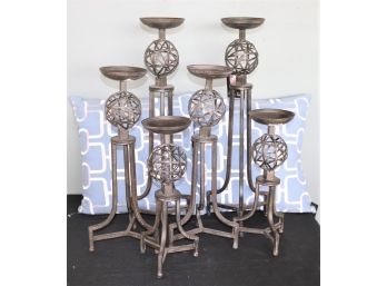 Ornate Metal Candle Pillars By Carolyn Kinder, Includes 2 Blue/White Pillows By Alexander Wyly Surya
