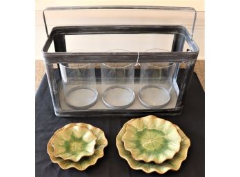 Metal Hurricane Style Box Candle Holder From Creative Co-Op Includes Decorative Plates/Greens