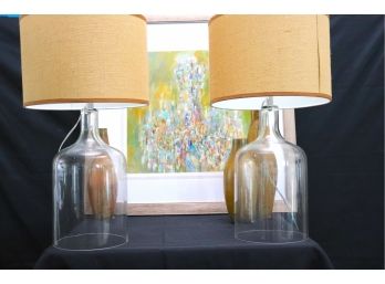 2 Large Glass Bottle Table Lamps, 3 Decorative Ponte Nuovo Metal Vases Print Artwork By Amy Dixon