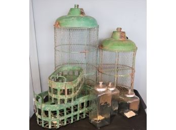 Tall Metal Birdcage & Metal Baskets & Collection Of Large Decorative Metal/Chicken Wire Lanterns