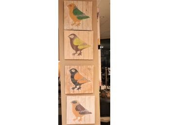 Collection Of 4 Painted Bird Panel Wall Art