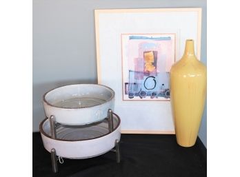 Ancona Finish Covet 6 White Dots In Frame Includes Essie Bowls With Stands & Large Vase
