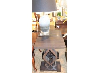 Pair Of Ebony Colored End Tables & Crackle Frosted Lamp From Uttermost Tables